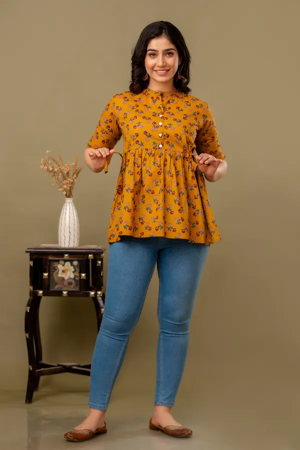 Mustard_Cotton_Printed_Short_Top