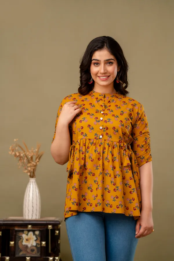 Mustard_Cotton_Printed_Short_Top