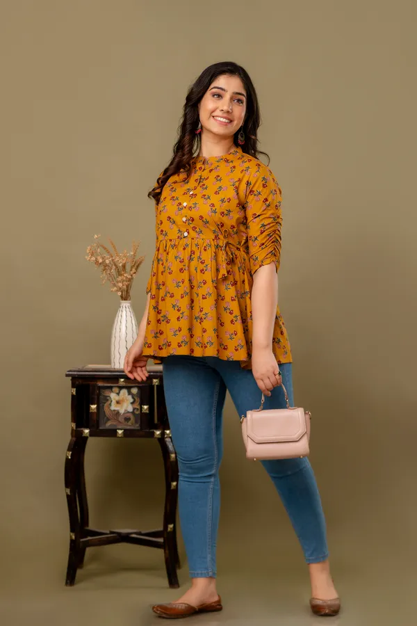 Mustard_Cotton_Printed_Short_Top
