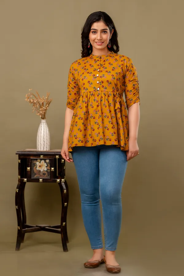 Mustard_Cotton_Printed_Short_Top