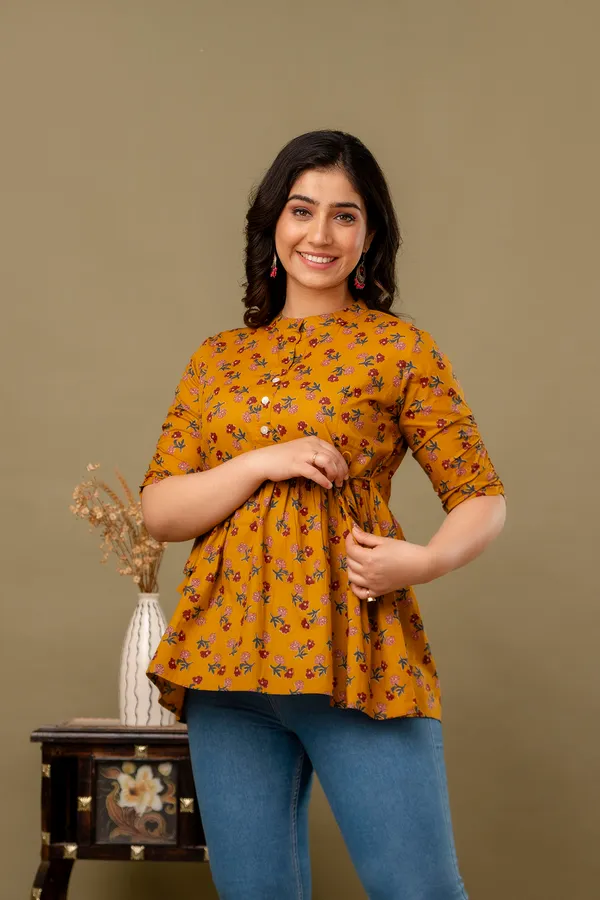 Mustard_Cotton_Printed_Short_Top