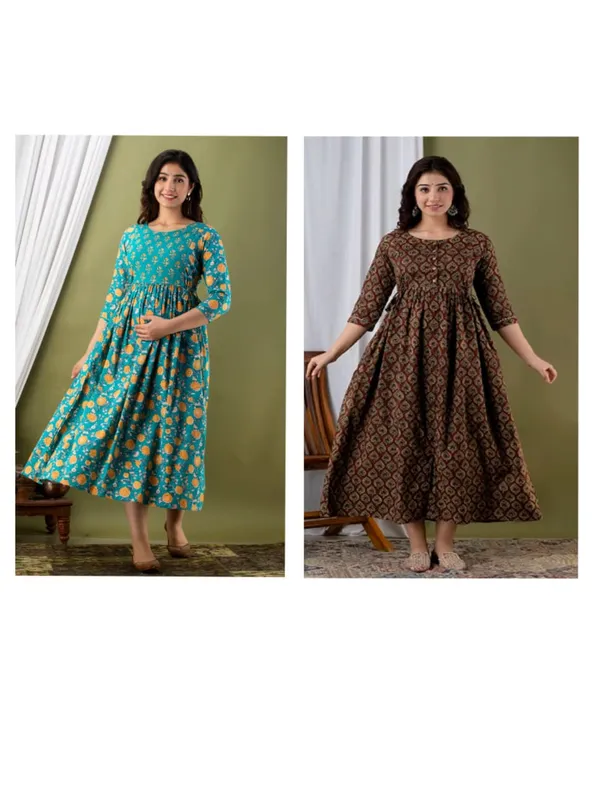 Paan_flopwer_cotton_maternity_and_feeding_kurti_Combo_Of_2