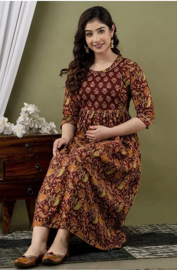 Peach_brow_combo_cotton_maternity_and_feeding_kurti_Combo_Of_2