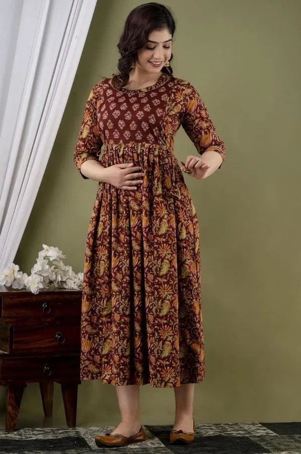 Peach_brow_combo_cotton_maternity_and_feeding_kurti_Combo_Of_2