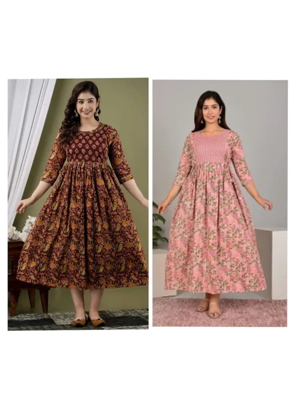 Peach_brow_combo_cotton_maternity_and_feeding_kurti_Combo_Of_2