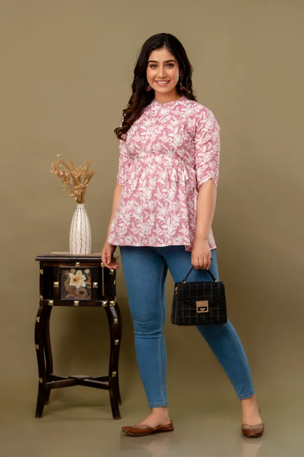 Peach_white__Cotton_Printed_Short_Top