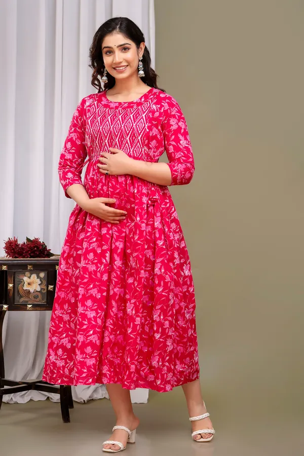 Pink__mircal_cotton_maternity_and_feeding_kurti