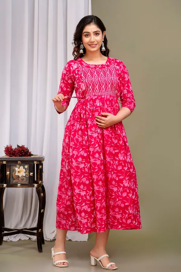Pink__mircal_cotton_maternity_and_feeding_kurti
