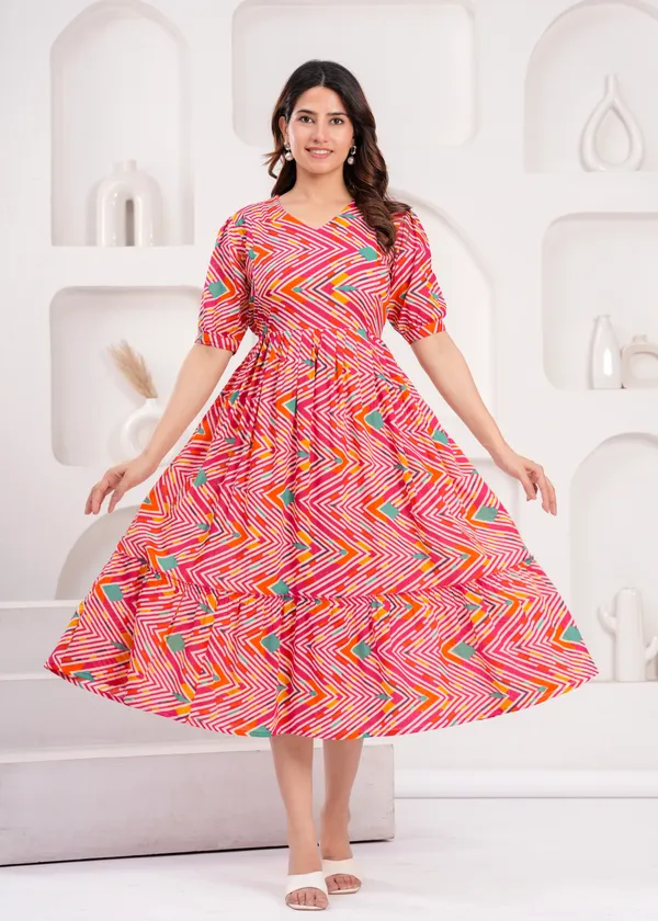 Pink_multi_line_cotton_maternity_and_feeding_kurti