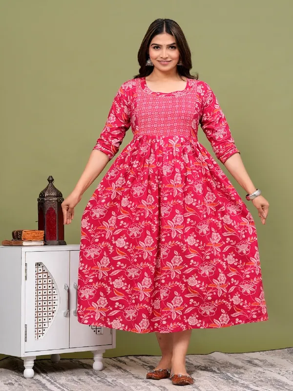 Pink_peacock_cotton_maternity_and_feeding_kurti__Combo_Of_2