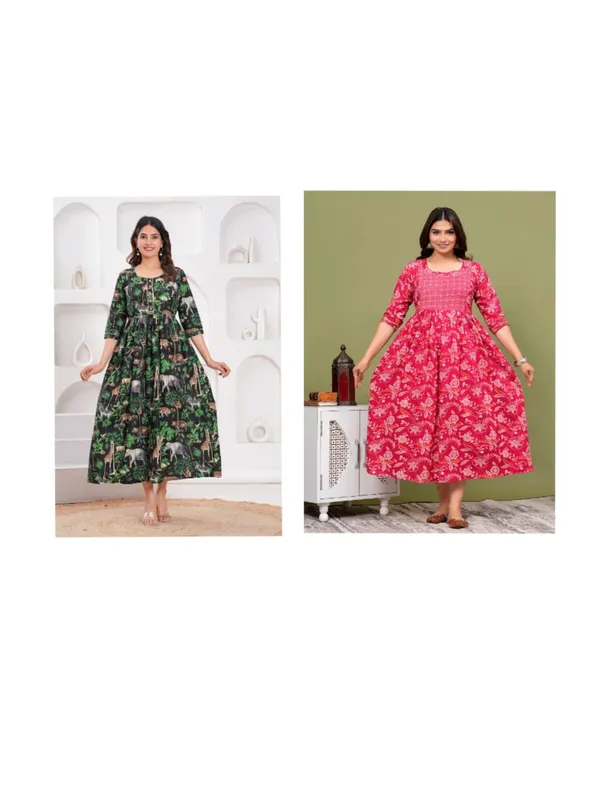 Pink_peacock_cotton_maternity_and_feeding_kurti__Combo_Of_2
