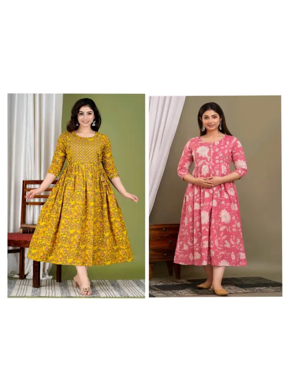 Pink_pichu_cotton_maternity_and_feeding_kurti_combo_Of_2