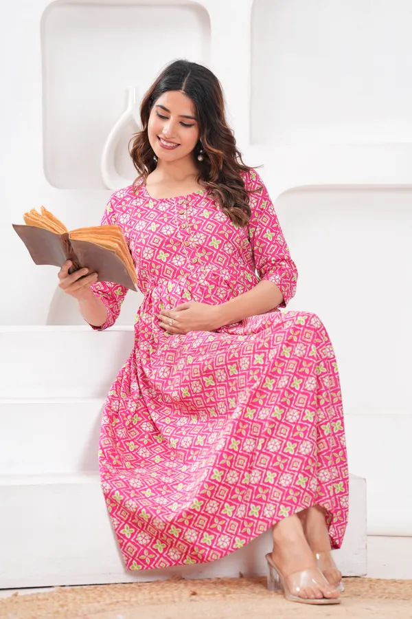 Pink_whit_dot_cotton_maternity_and_feeding_kurti