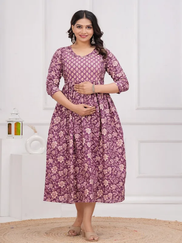 Purple_dote_cotton_maternity_and_feeding_kurti