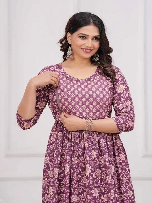 Purple_dote_cotton_maternity_and_feeding_kurti