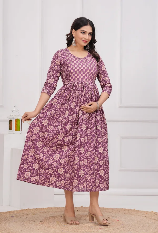 Purple_dote_cotton_maternity_and_feeding_kurti