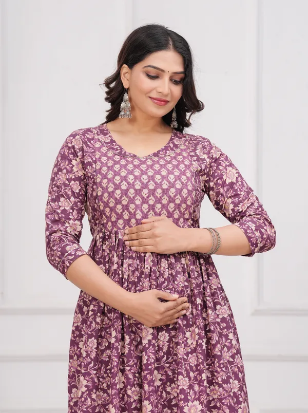 Purple_dote_cotton_maternity_and_feeding_kurti