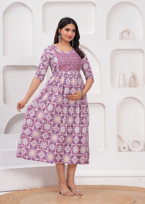 Purple_floral_cotton_maternity_and_feeding_kurti