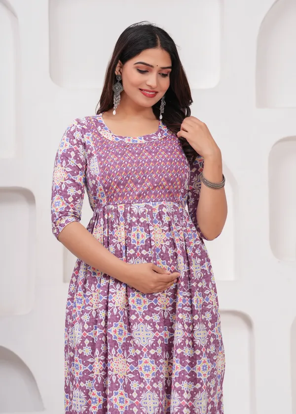 Purple_floral_cotton_maternity_and_feeding_kurti