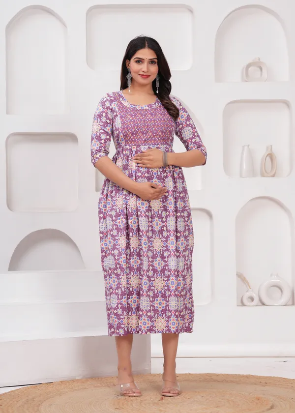 Purple_floral_cotton_maternity_and_feeding_kurti