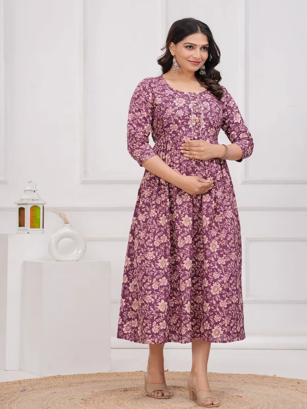 Purple_flower_cotton__maternity_and_feeding_kurti