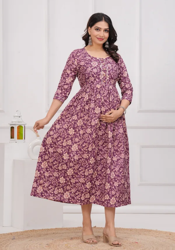 Purple_flower_cotton__maternity_and_feeding_kurti