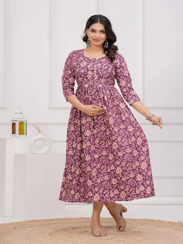 Purple_flower_cotton__maternity_and_feeding_kurti