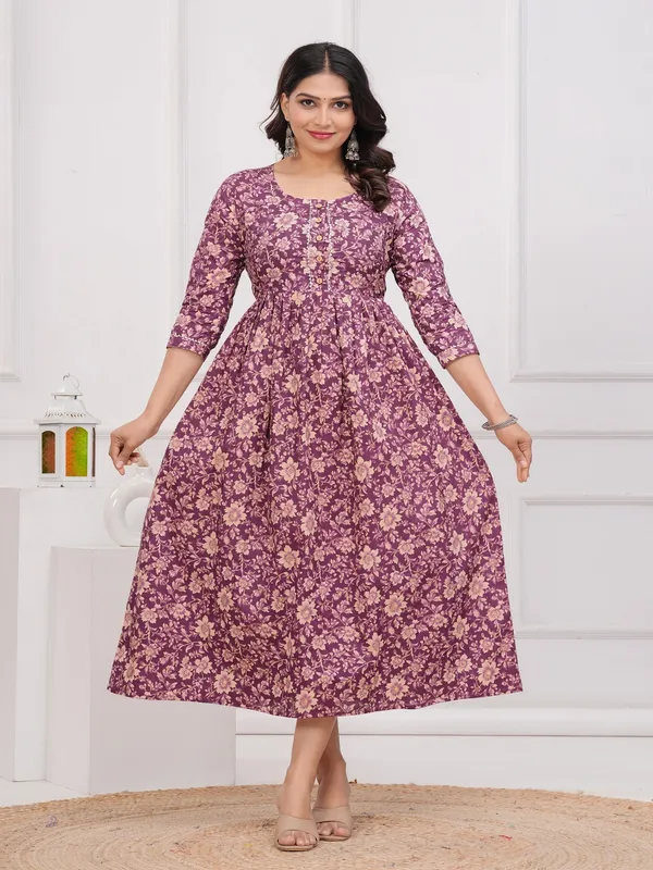Purple_flower_cotton__maternity_and_feeding_kurti