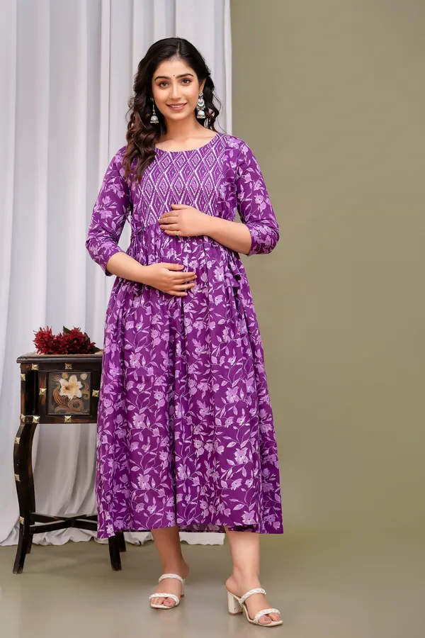Purple_mircal_cotton_maternity_and_feeding_kurti