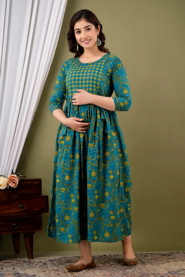 Rama_doted_cotton_maternity_and_feeding_kurti