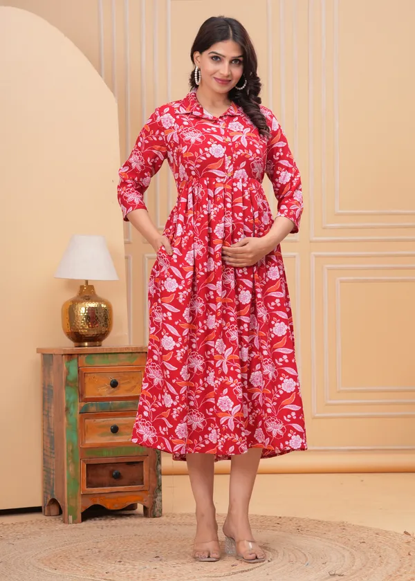 Red_Flower_rayon_maternity_and_feeding_kurti