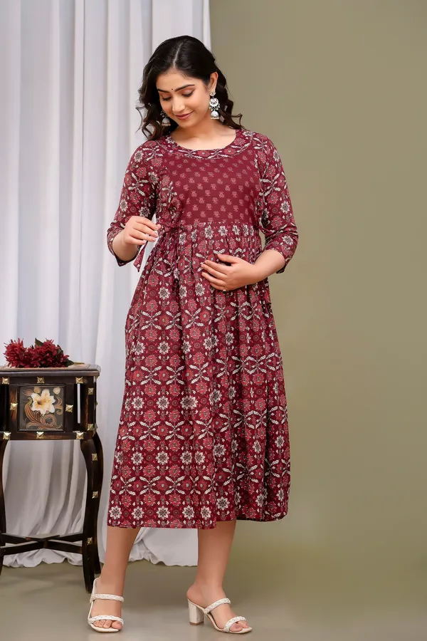 Red_bubls_cotton_maternity_and_feeding_kurti
