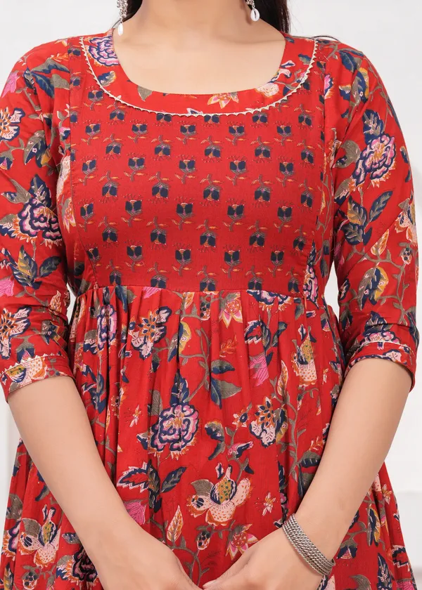 Red_multi_flower_cotton_maternity_and_feeding_kurti