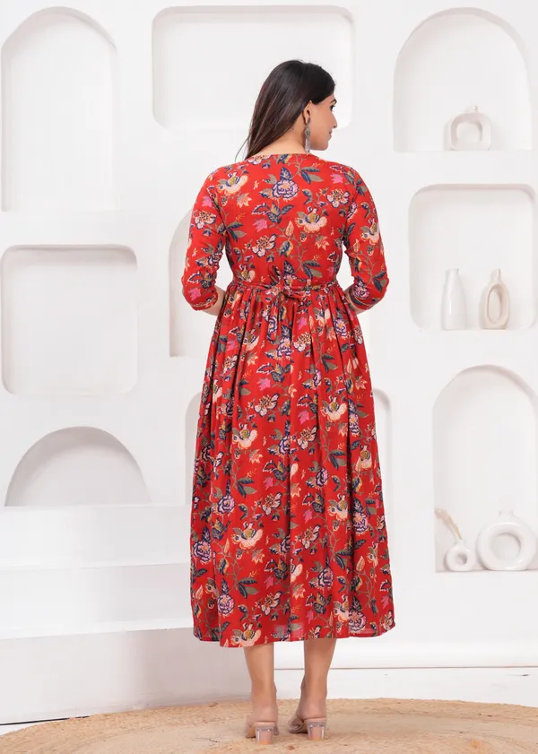 Red_multi_flower_cotton_maternity_and_feeding_kurti