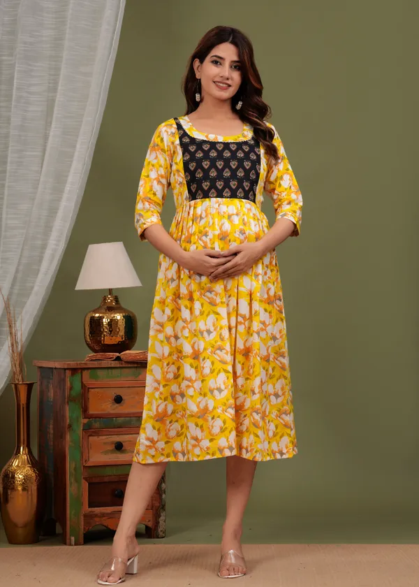 Releasing_yellow_CALF__Lanth__Cotton_Maternity_And_Feeding_Kurti