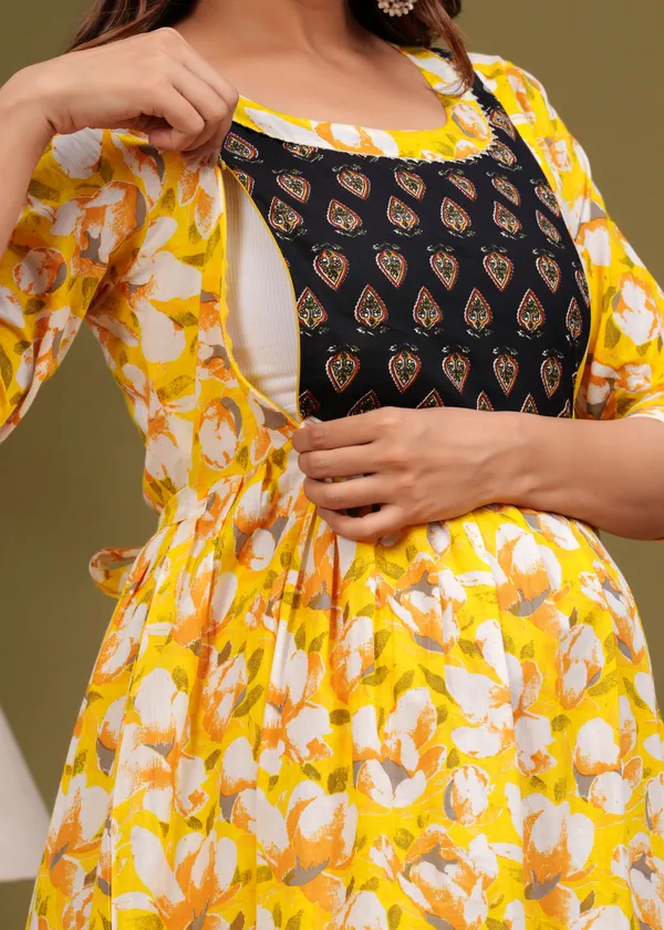 Releasing_yellow_CALF__Lanth__Cotton_Maternity_And_Feeding_Kurti