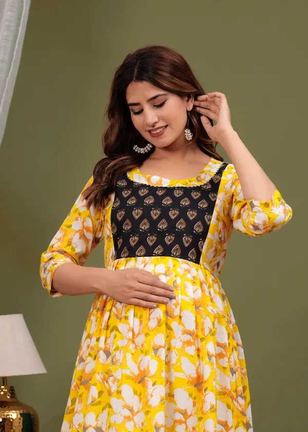 Releasing_yellow_CALF__Lanth__Cotton_Maternity_And_Feeding_Kurti