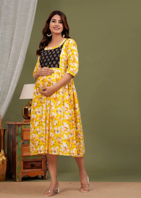 Releasing_yellow_CALF__Lanth__Cotton_Maternity_And_Feeding_Kurti