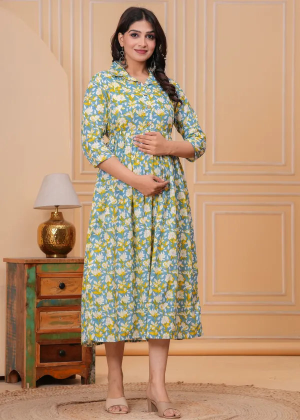 Short_flower_cotton_maternity_and_feeding_kurti