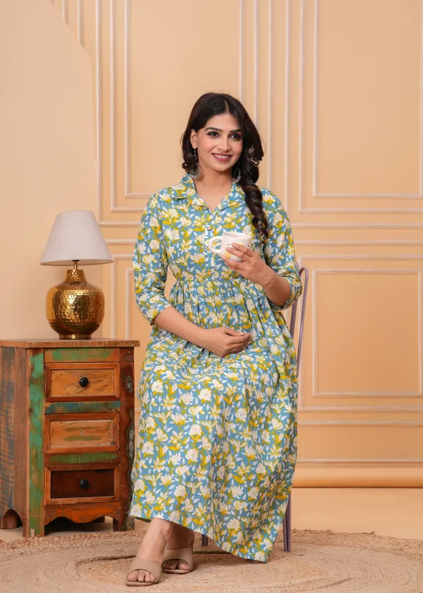 Short_flower_cotton_maternity_and_feeding_kurti