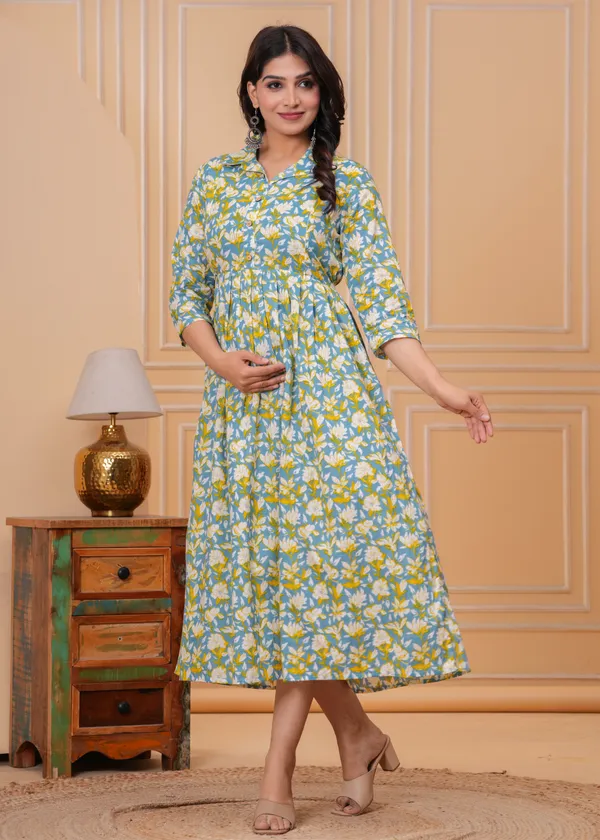 Short_flower_cotton_maternity_and_feeding_kurti