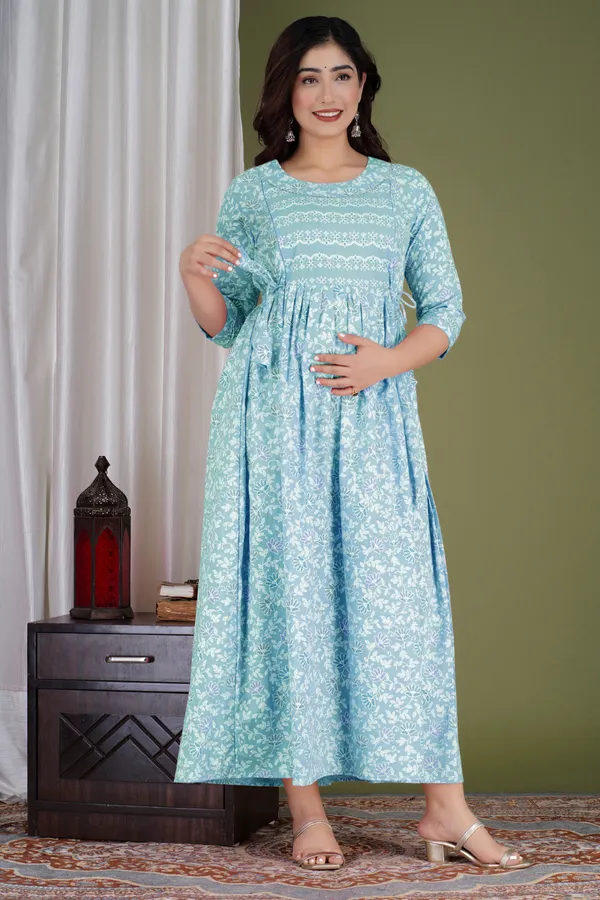 Sky_blue_blossom_cotton_maternity_and_feeding_kurti