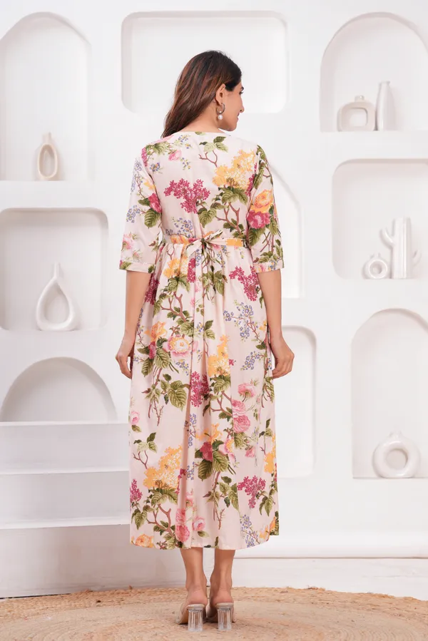 White_multi_flower_cotton_maternity_and_feeding_kurti