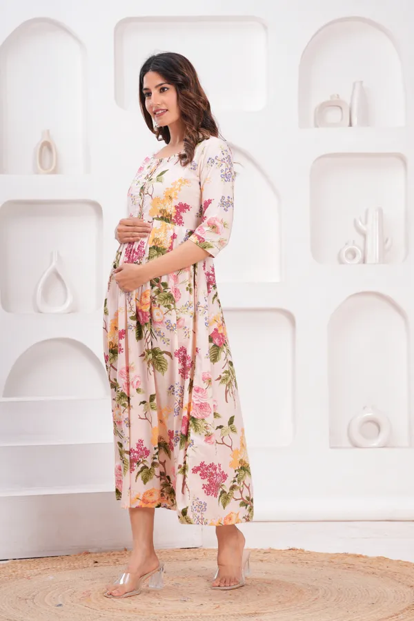 White_multi_flower_cotton_maternity_and_feeding_kurti