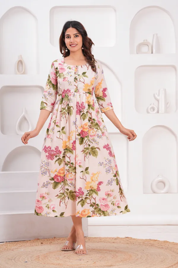 White_multi_flower_cotton_maternity_and_feeding_kurti