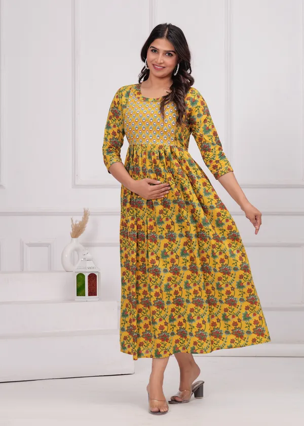 Yellow_chidi_cotton_maternity_and_feeding_kurti