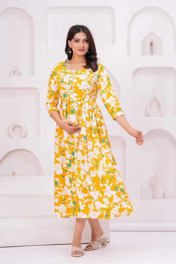 Yellow_patkha_rayon_maternity_and_feeding_kurti