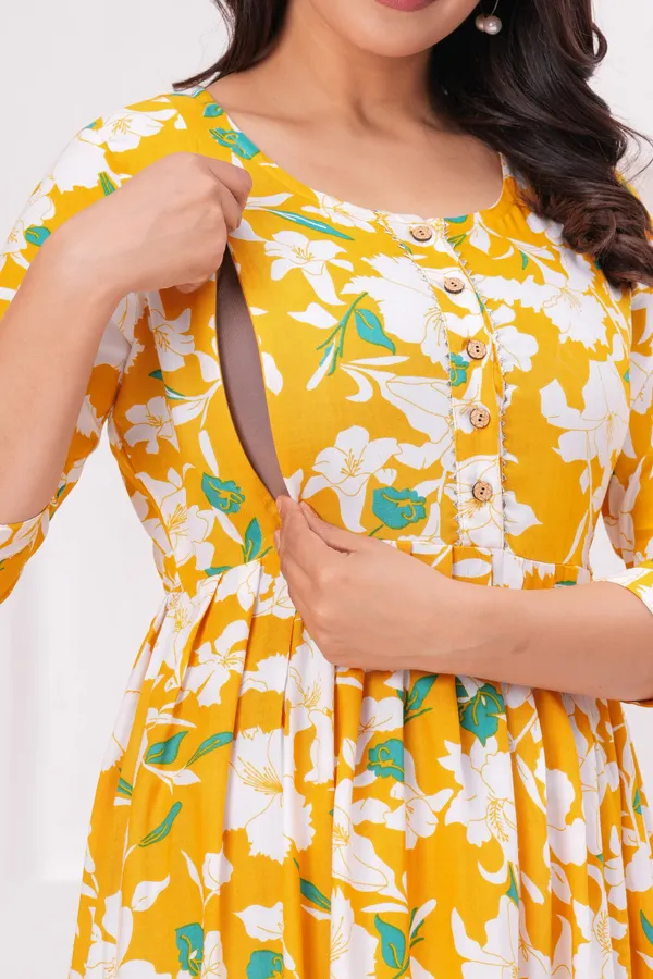 Yellow_patkha_rayon_maternity_and_feeding_kurti