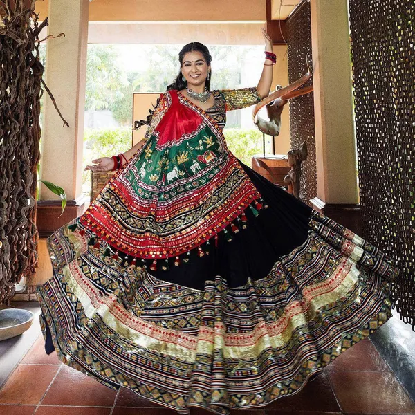 Black_Designer_Lehngha_Real_Mirror_Work_With_Dupatta_And__Blouse_Piece
