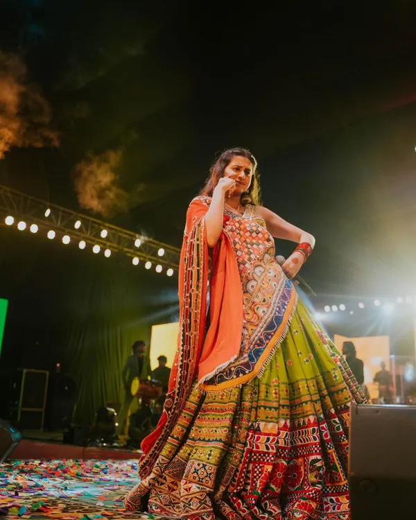 Parrot_And_Maroon_Designer_Lehngha_Real_Mirror_Work_With_Dupatta_And__Blouse_Piece